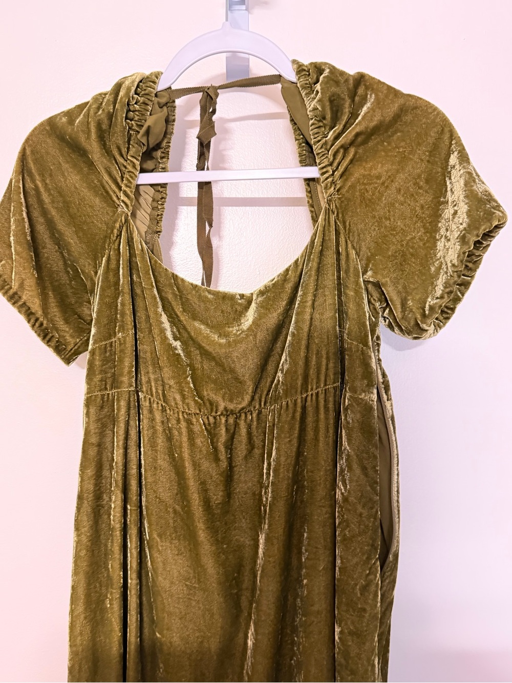 Anthropologie Olive Green Empire Waist Velvet Tiered  Maxi Dress 10 - Picture 5 of 16
